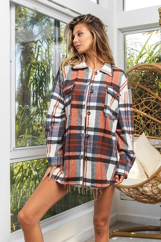 Womens Plaid Textured Shirts with Big Checkered Point